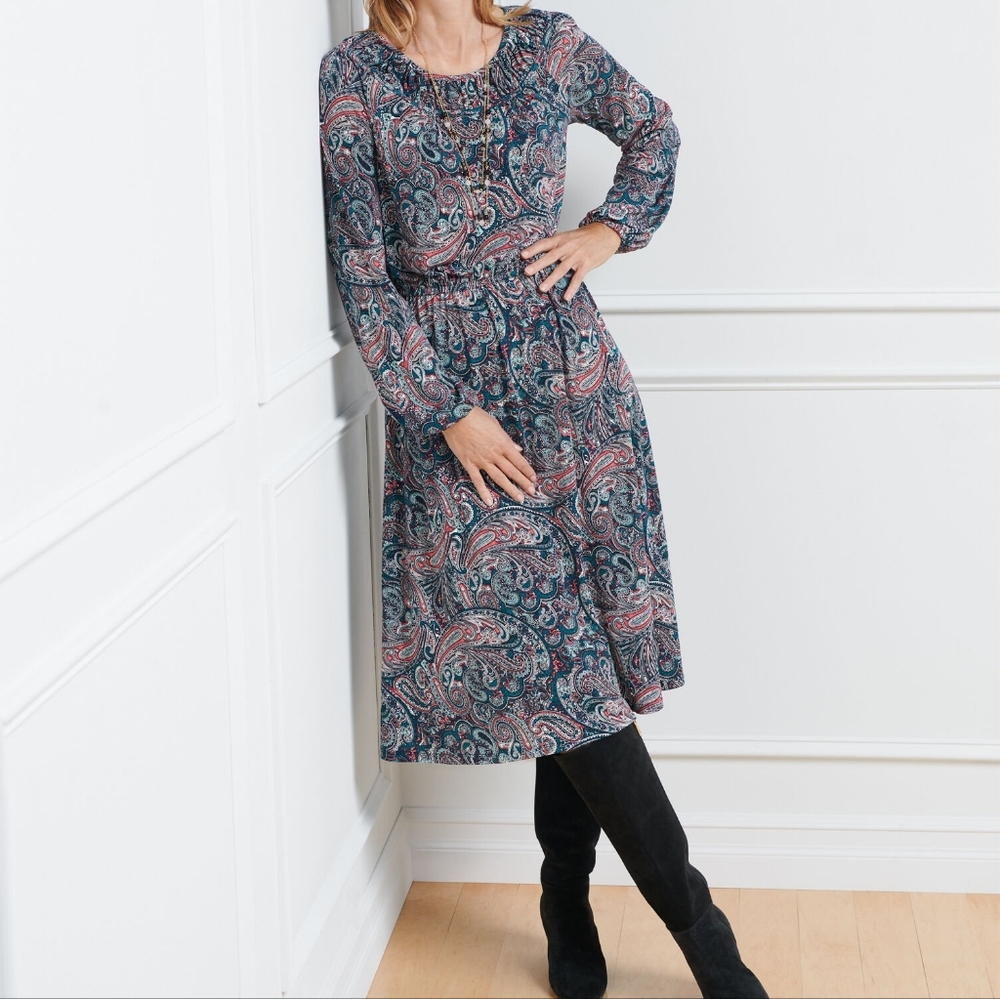 Talbots Paisley Midi Dress in Teal and Coral